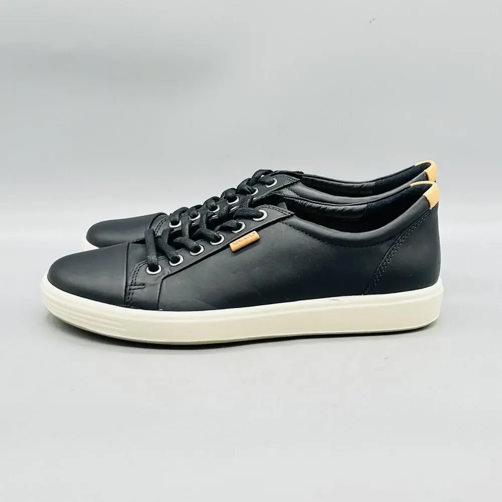 ECCO Shoes Womens 7.5 Black Leather Soft 7 Lace Up Walking Sneakers Comfort